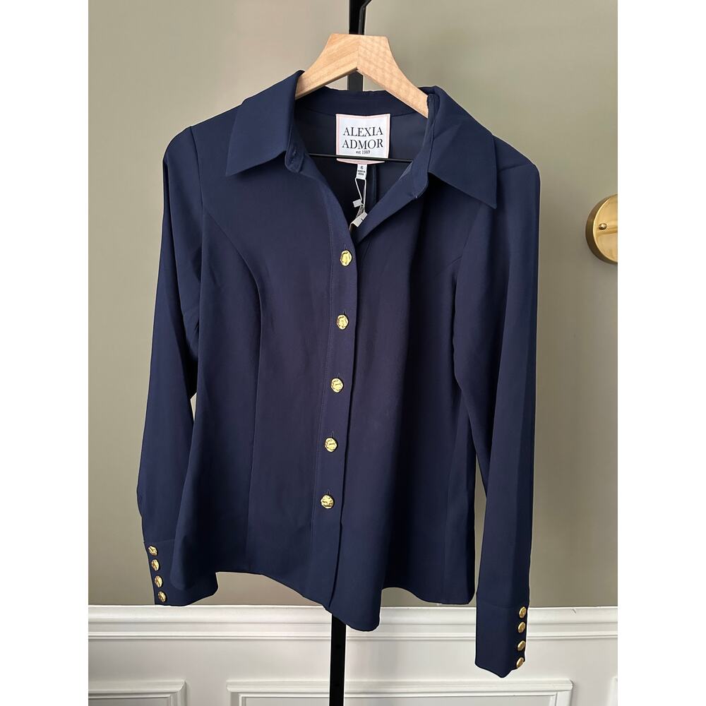 Alexia Admor Leland Shirt Navy Size 6 NWT - Picture 2 of 6